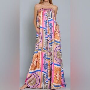 Multicolor Tube Tie Back Chest Elastic Waisted Oversized Jumpsuit